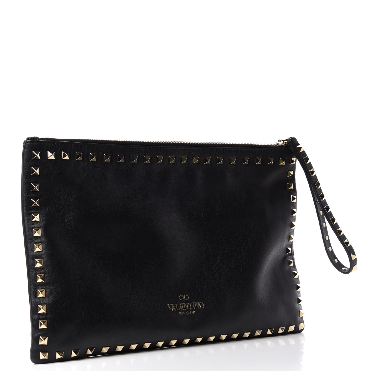 Valentino Garavani Vitello Large Rockstud Zip Wristlet Pouch Black 3 of 6