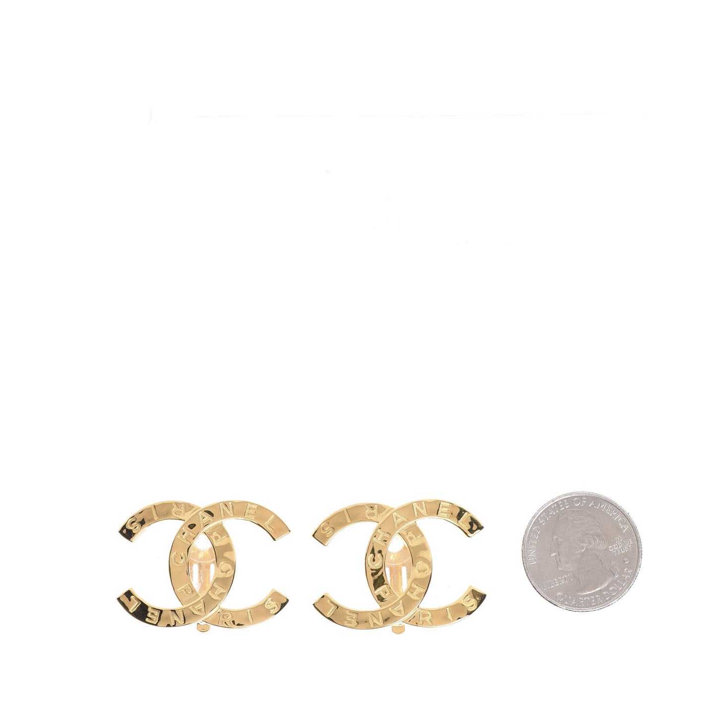 Metal CC Paris Button Clip On Earrings Gold