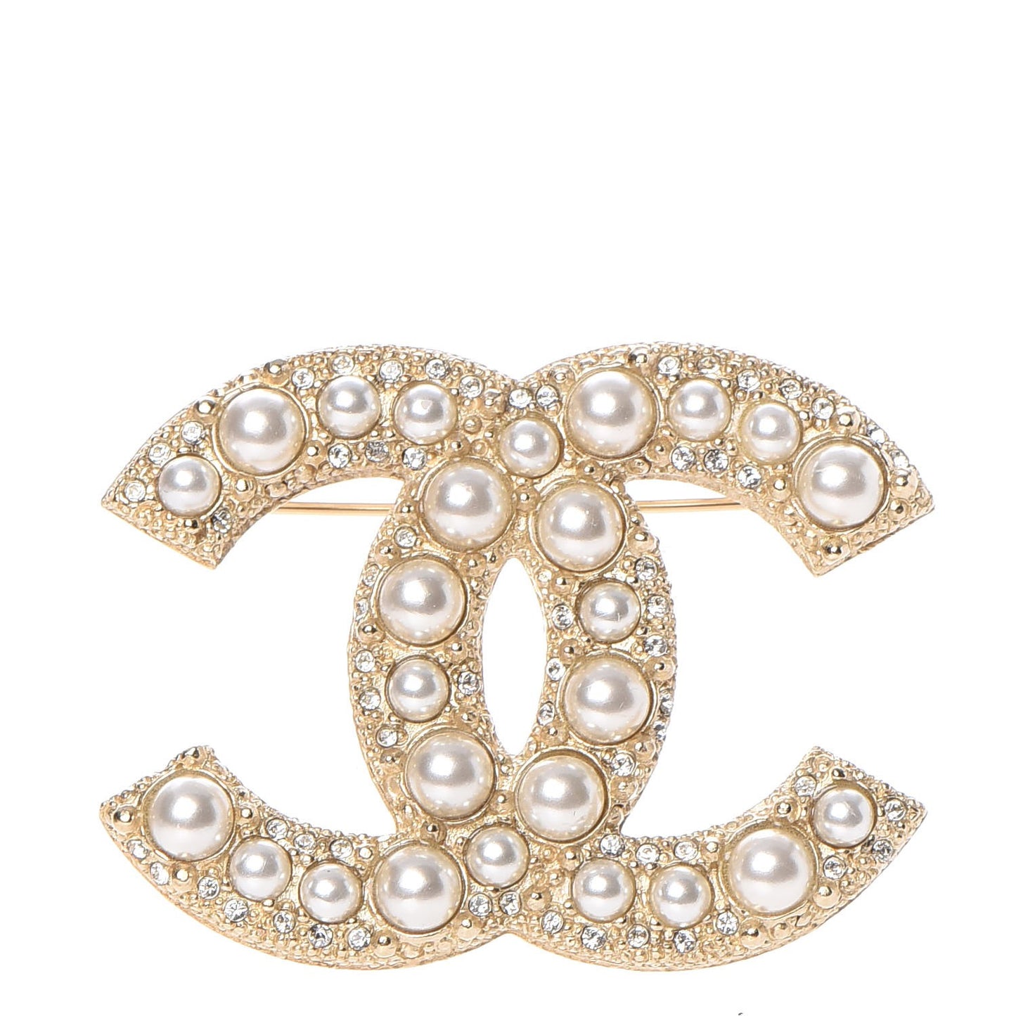 Pearl Crystal CC Brooch Gold