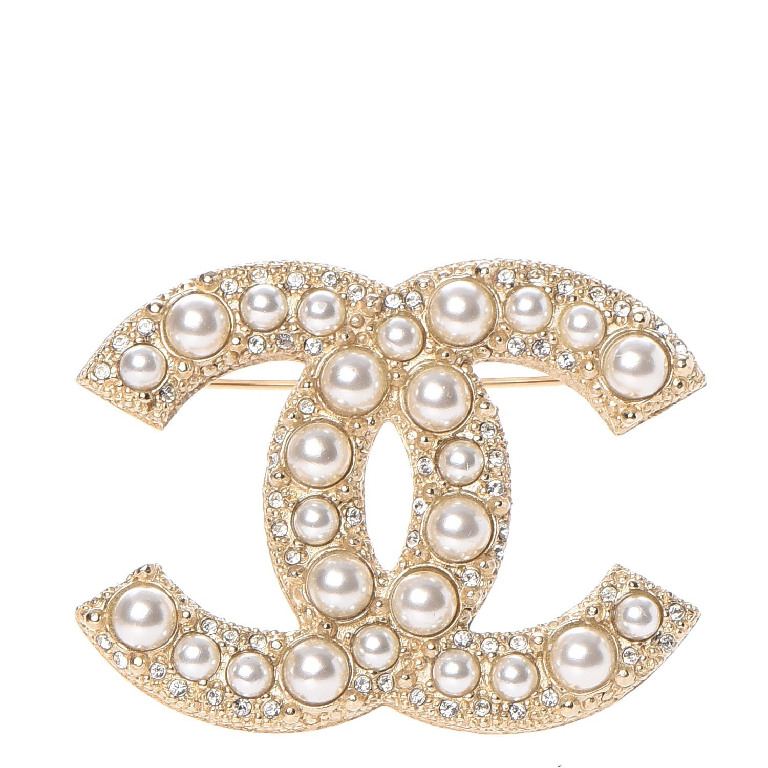Chanel Pearl Crystal CC Brooch Gold 1 of 5
