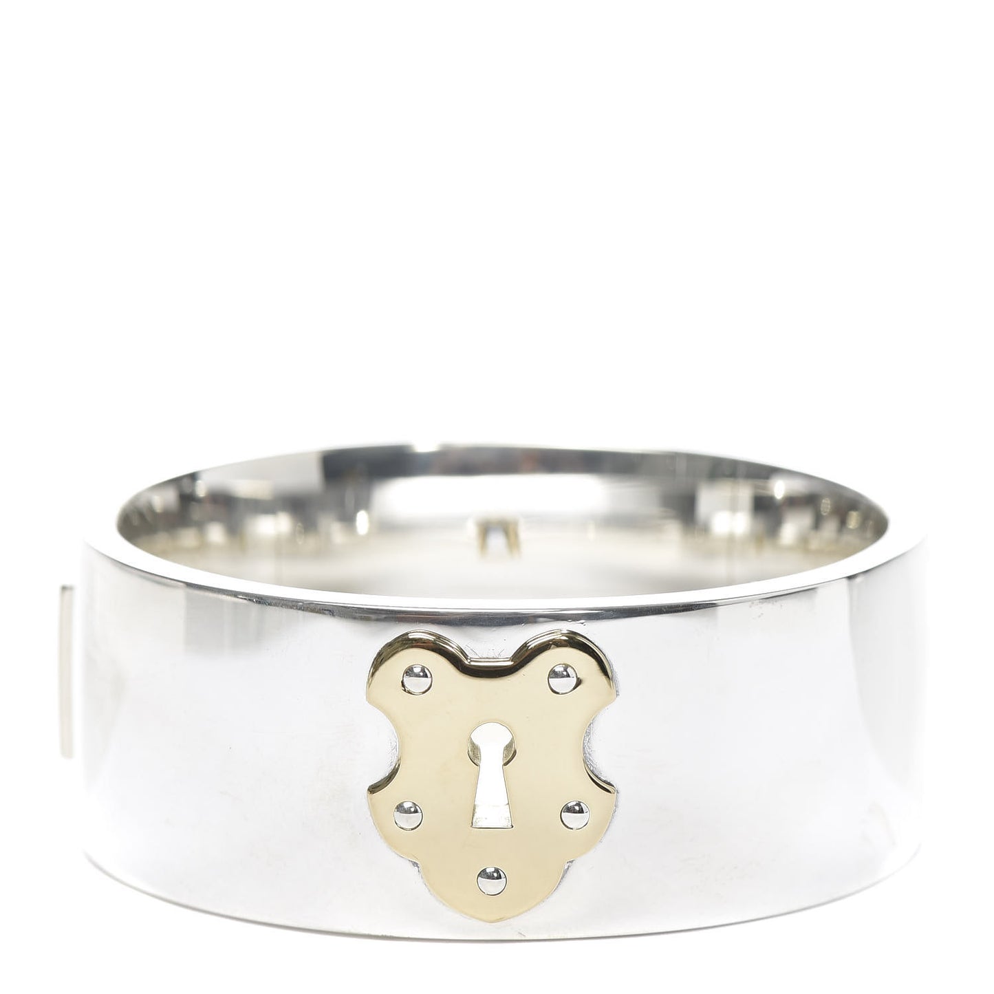 Sterling Silver 18K Yellow Gold Lock Hinged Bangle Bracelet