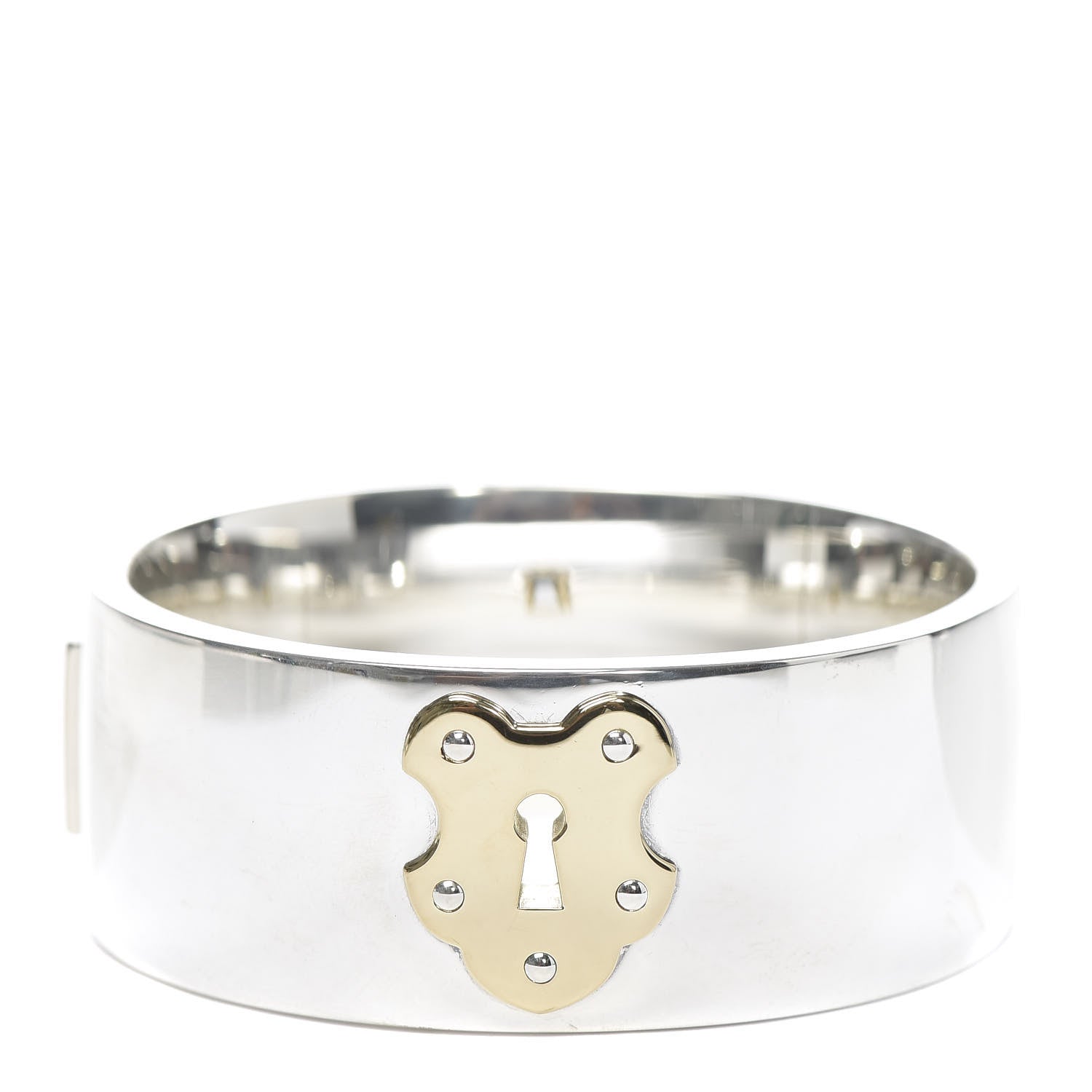 Tiffany Sterling Silver 18K Yellow Gold Lock Hinged Bangle Bracelet 1 of 5
