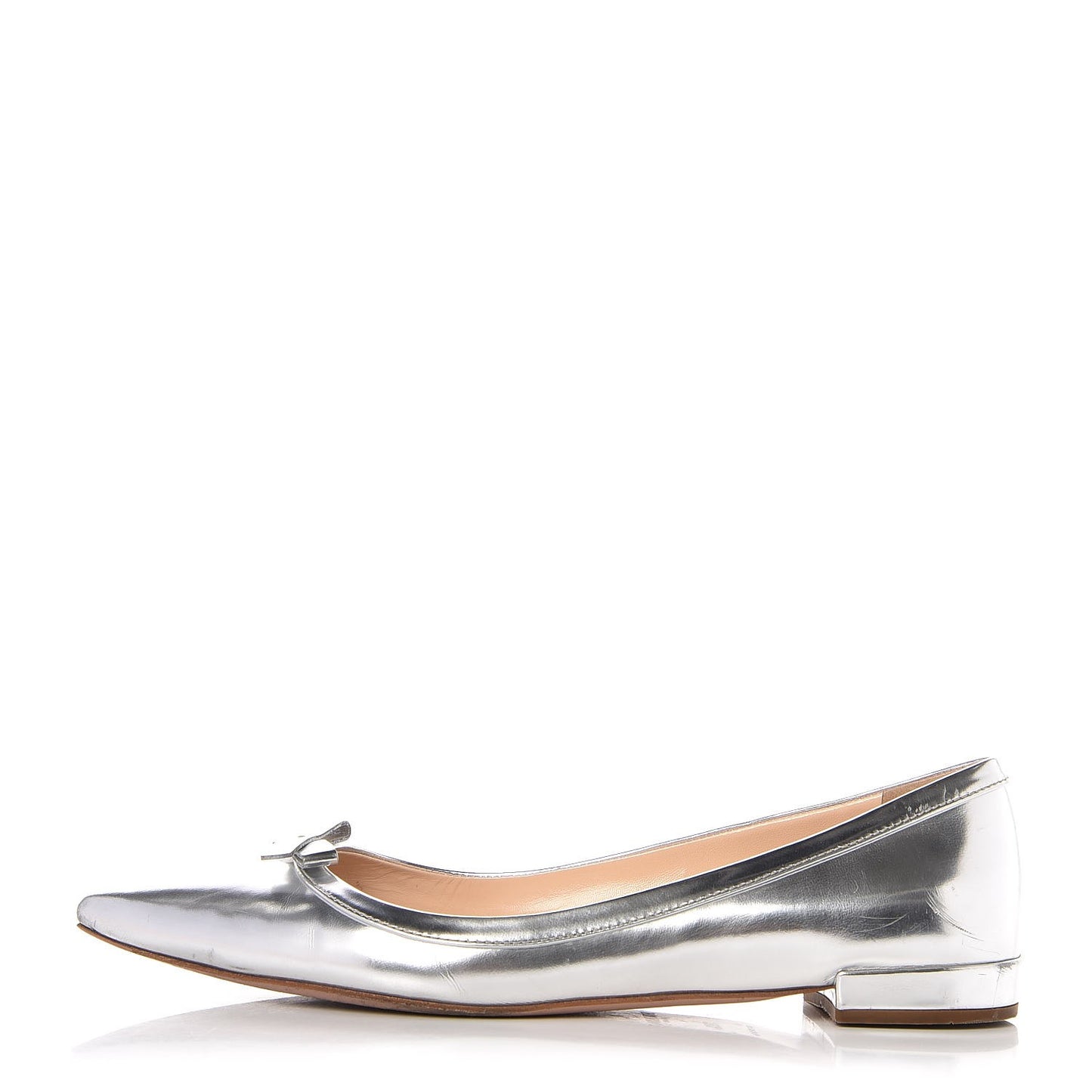 Metallic Calfskin Bow Ballet Flats 39.5 Silver
