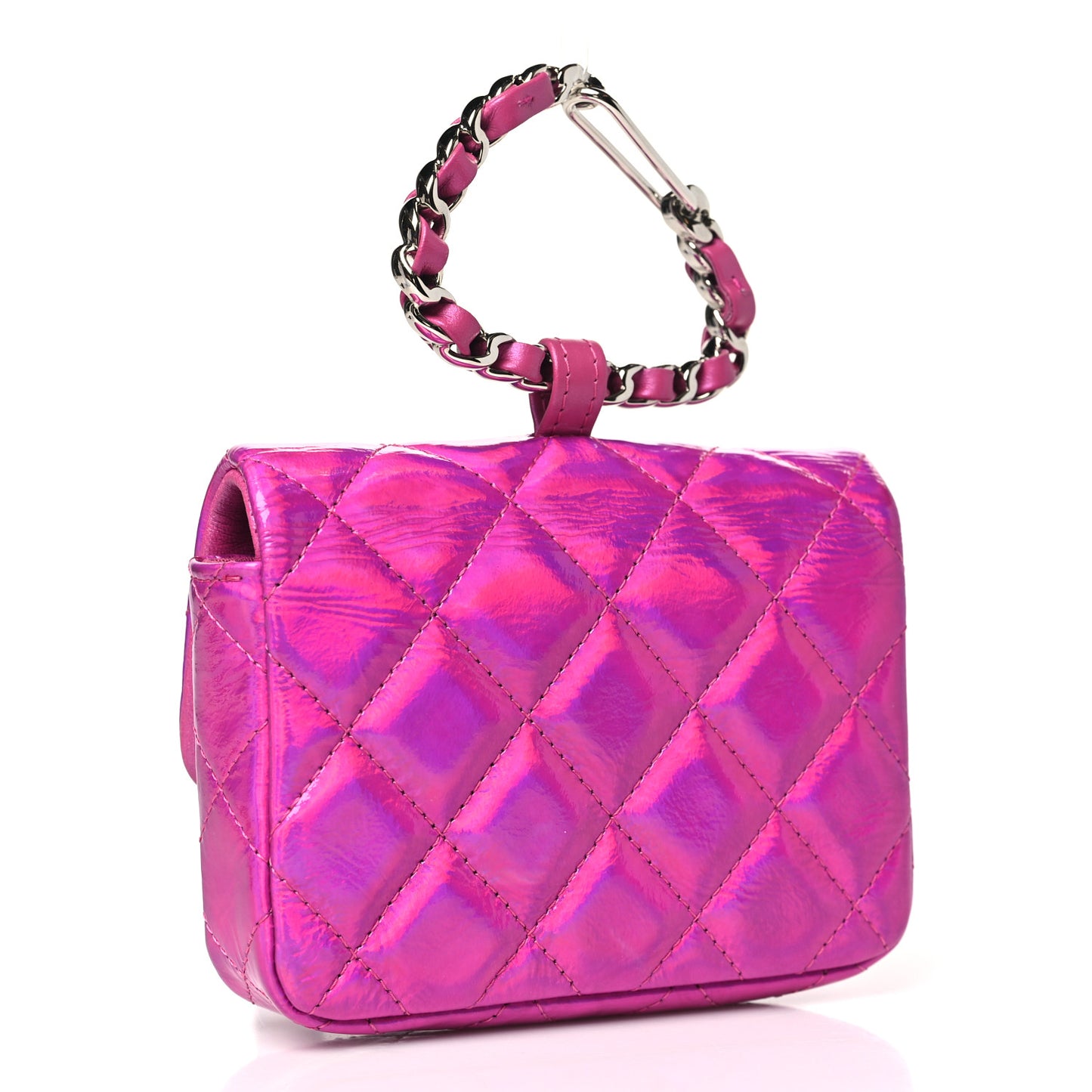 Patent Lambskin Quilted CC Hook Card Holder Pink