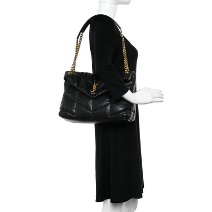 Saint Laurent Lambskin Quilted Medium Loulou Puffer Monogram Chain Satchel Black 2 of 11