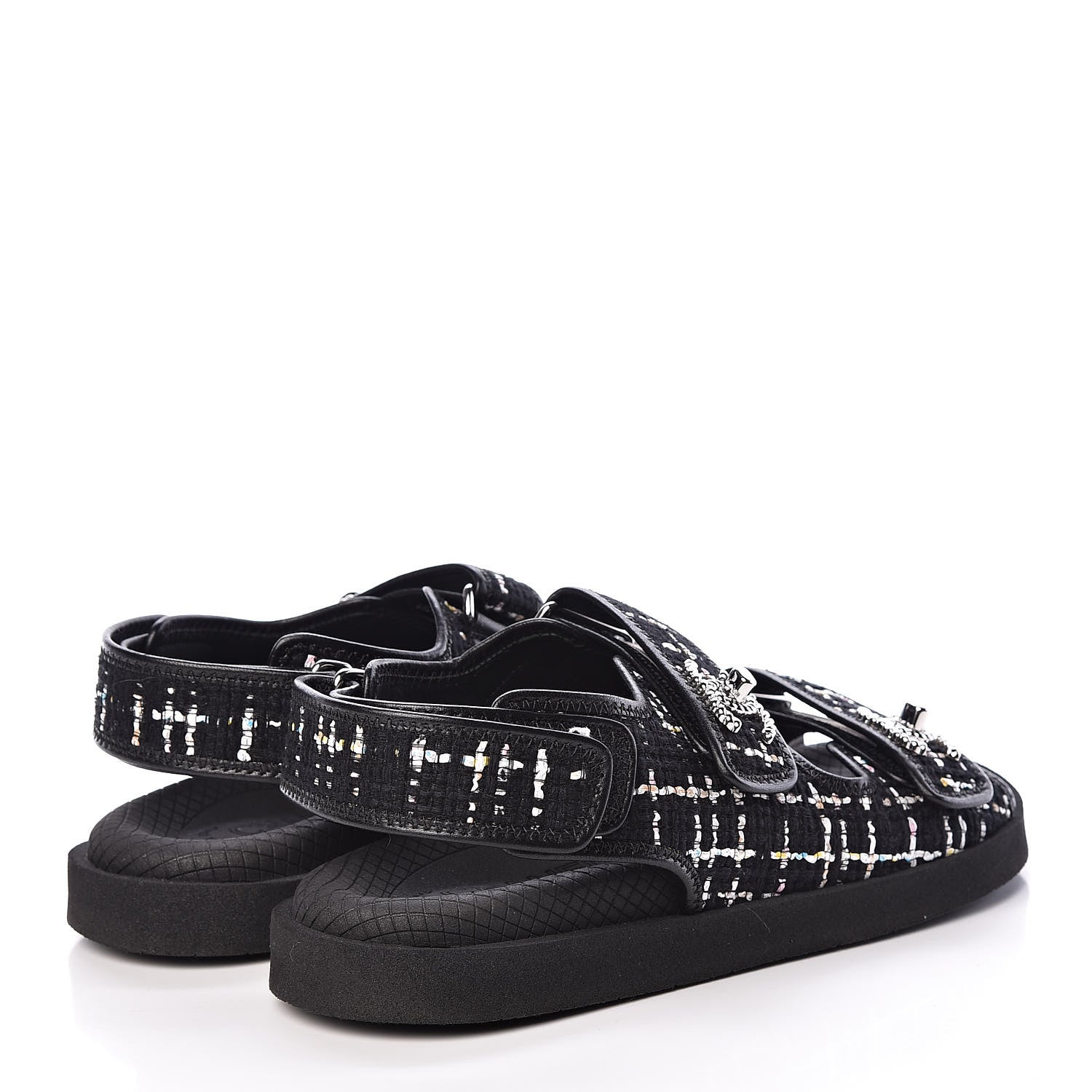 Chanel Tweed Lambskin Sandals 37 Black Multicolor 4 of 8