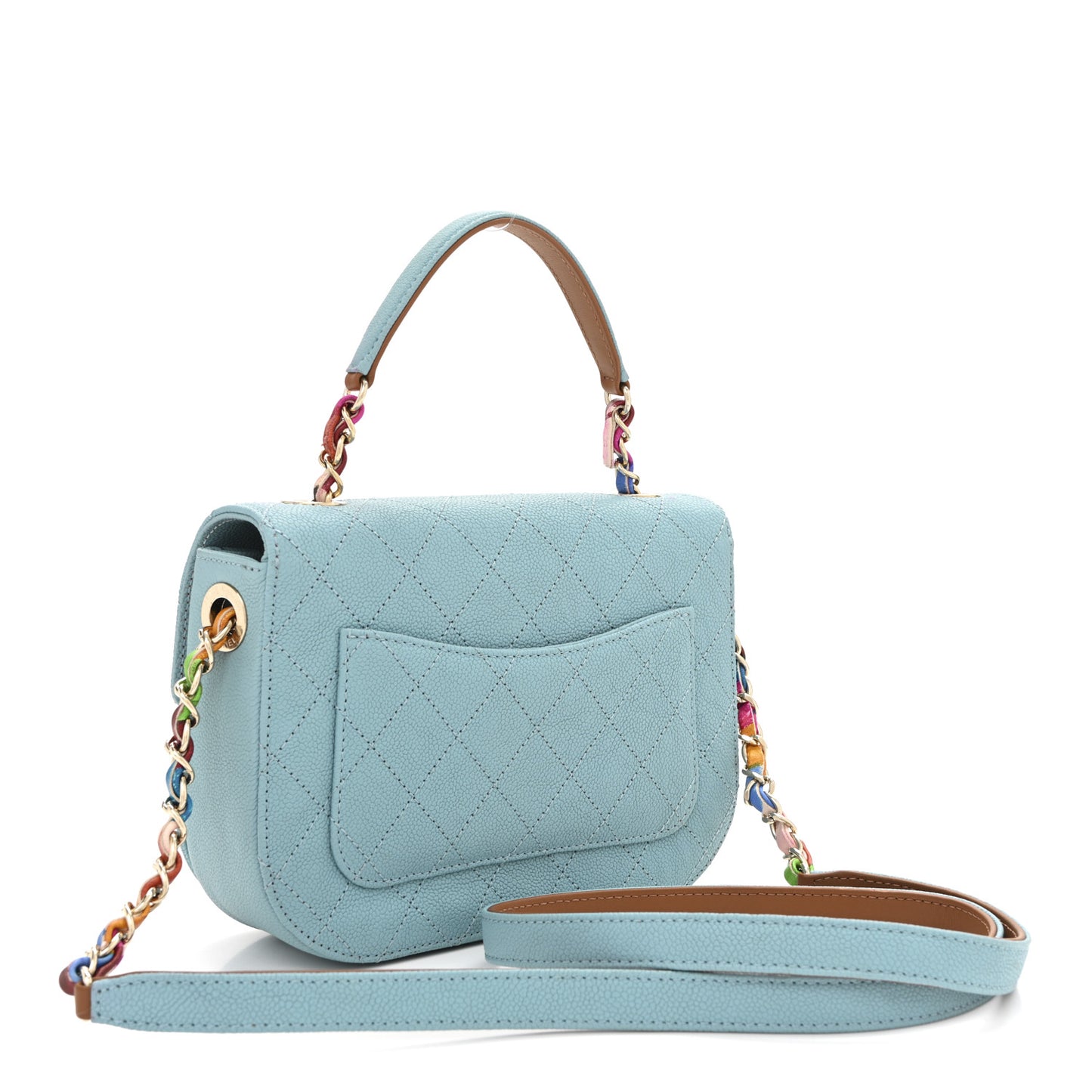 Grained Calfskin Quilted Small Cuba Top Handle Flap Blue