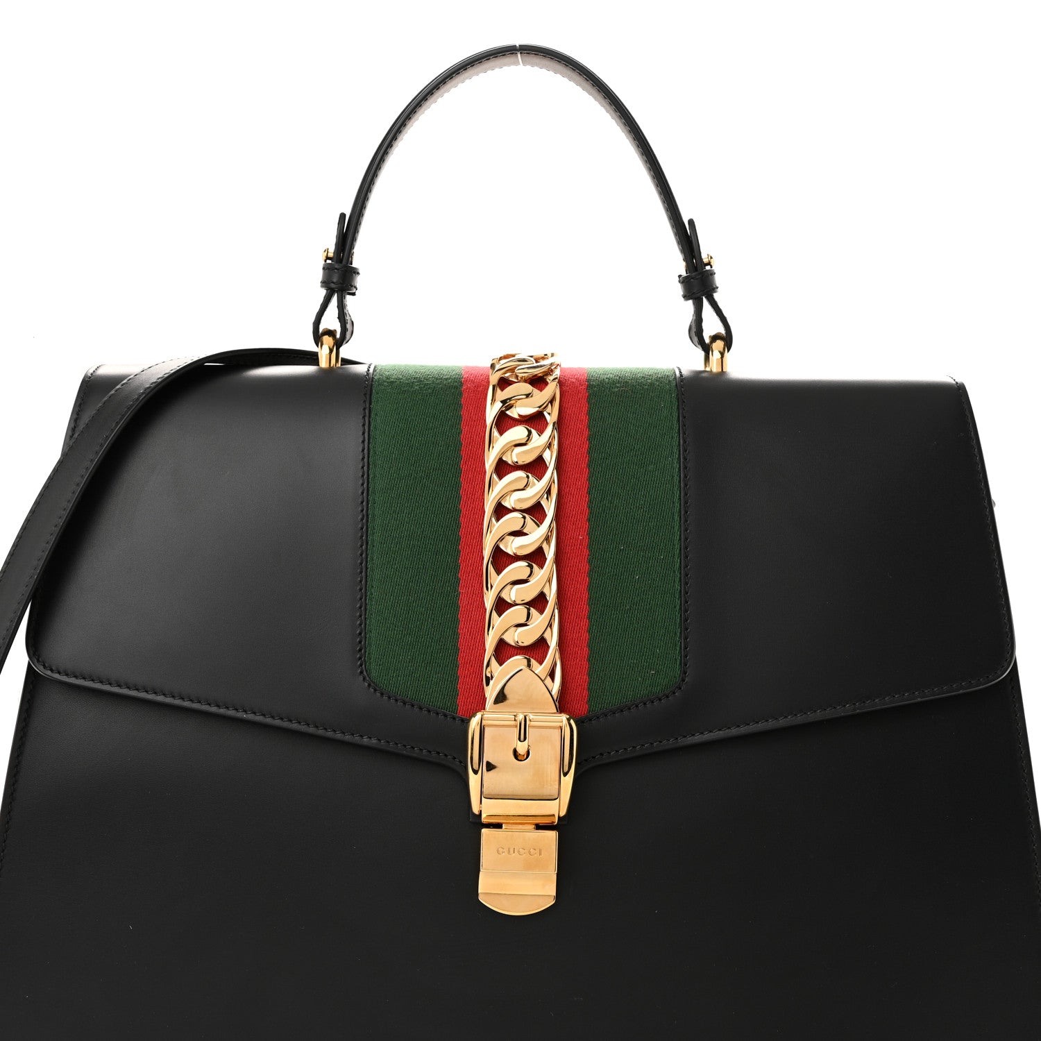 Gucci Calfskin Maxi Sylvie Top Handle Bag Black 8 of 11