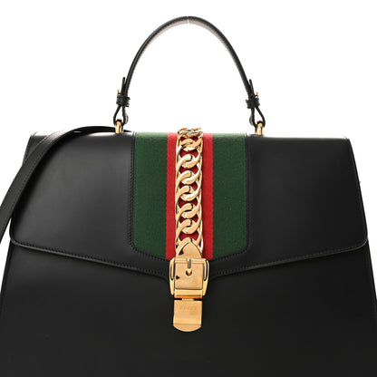Gucci Calfskin Maxi Sylvie Top Handle Bag Black 8 of 11