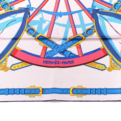 Hermes Silk En Roue Libre Chemise Scarf 90 Rose Vif Bleu Royal 3 of 5