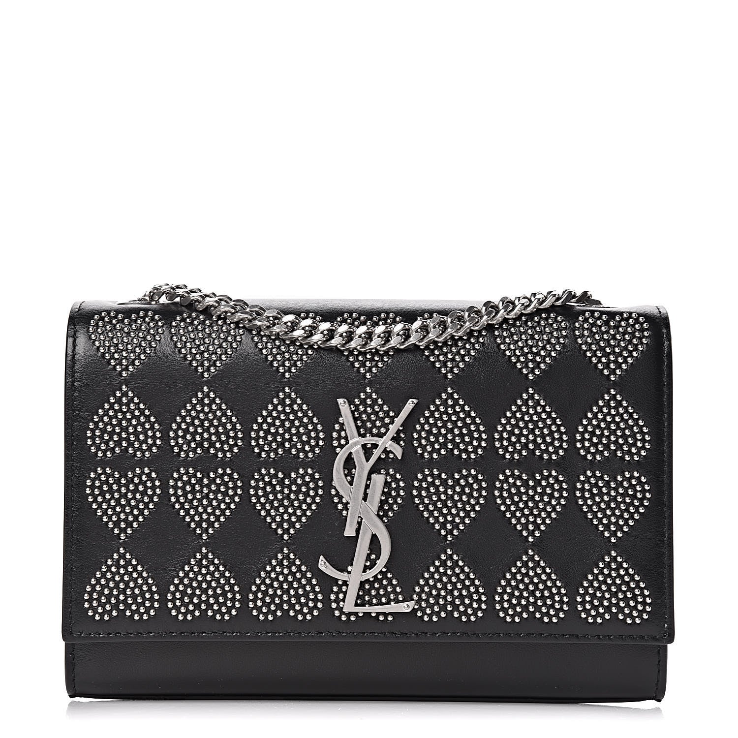 Saint Laurent Smooth Calfskin Heart Studded Small Monogram Kate Satchel Black 1 of 9