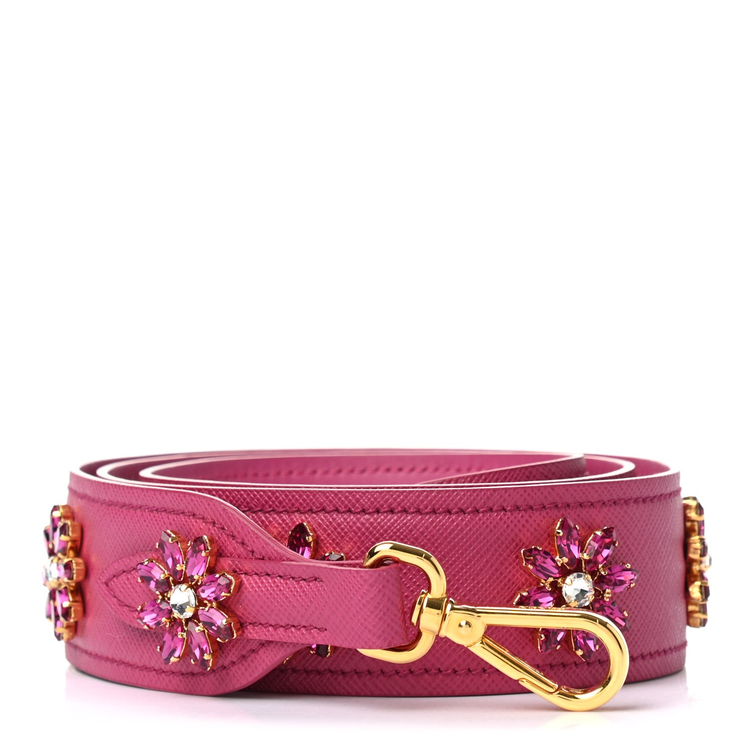 Prada Saffiano Crystal Flower Shoulder Strap Fuchsia 1 of 5