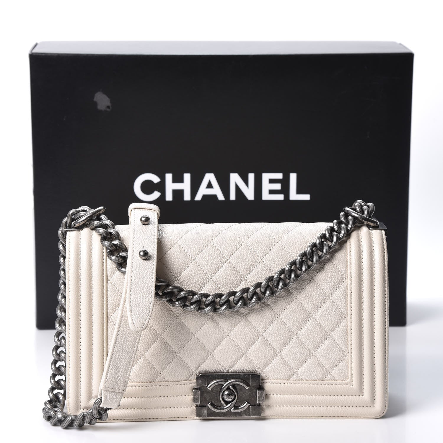 Chanel Caviar Quilted Medium Boy Flap Ivory 10 of 10