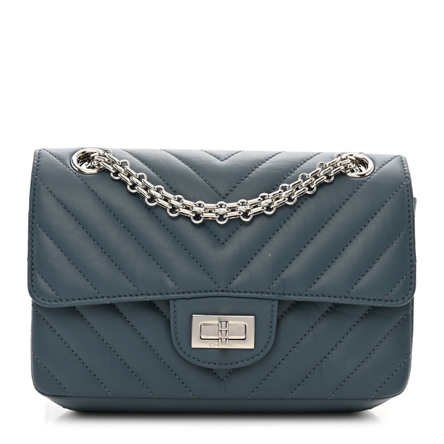 Aged Calfskin Chevron Quilted 2.55 Reissue Mini Flap Blue