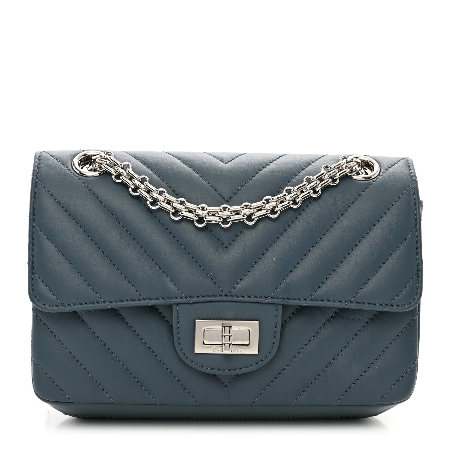 Chanel Aged Calfskin Chevron Quilted 2.55 Reissue Mini Flap Blue 1 of 11