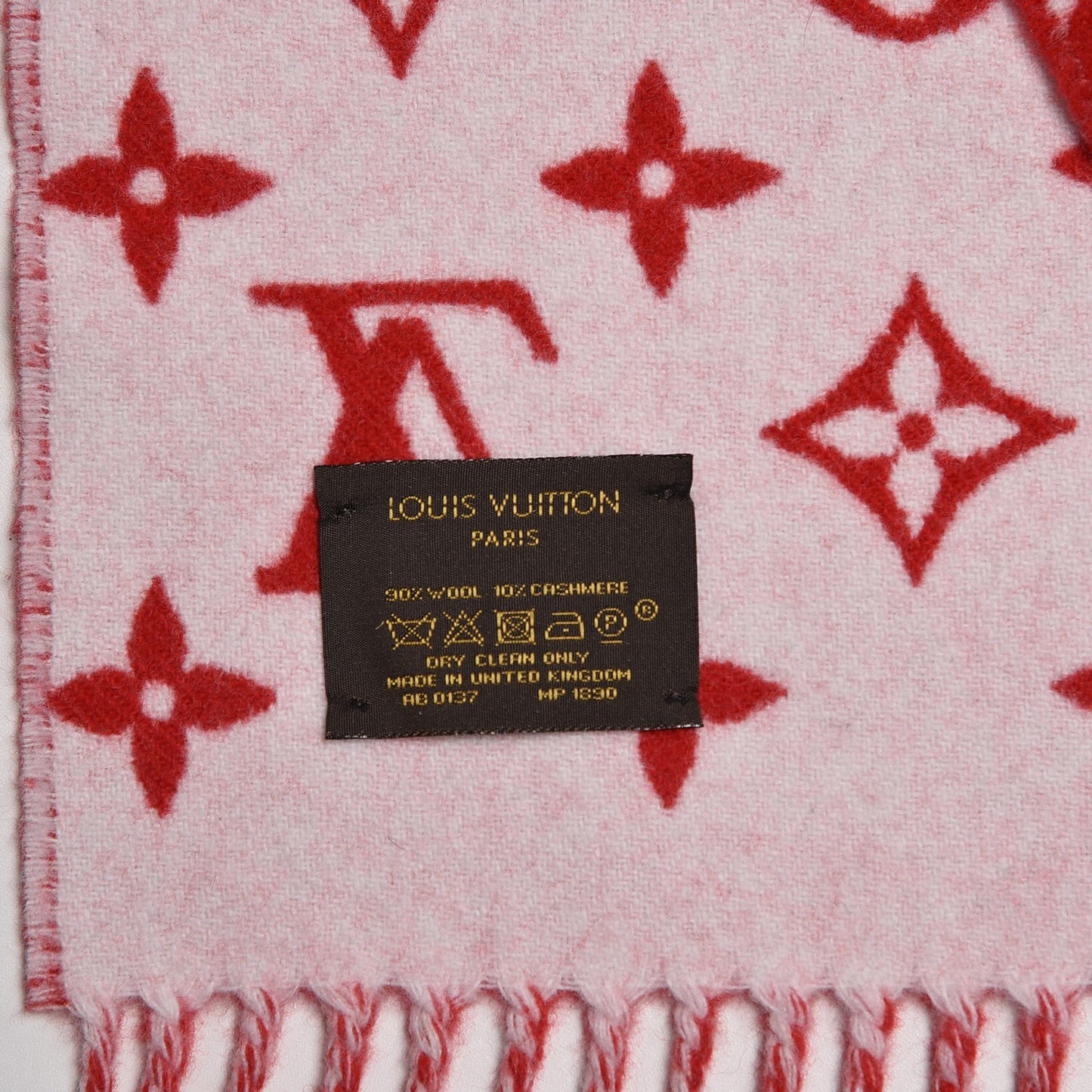 X SUPREME Cashmere Wool Monogram Scarf Red