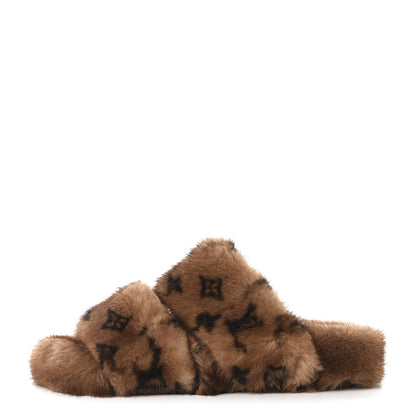 Louis Vuitton Mink Fur Bom Dia Slippers 37 Cognac 1 of 10