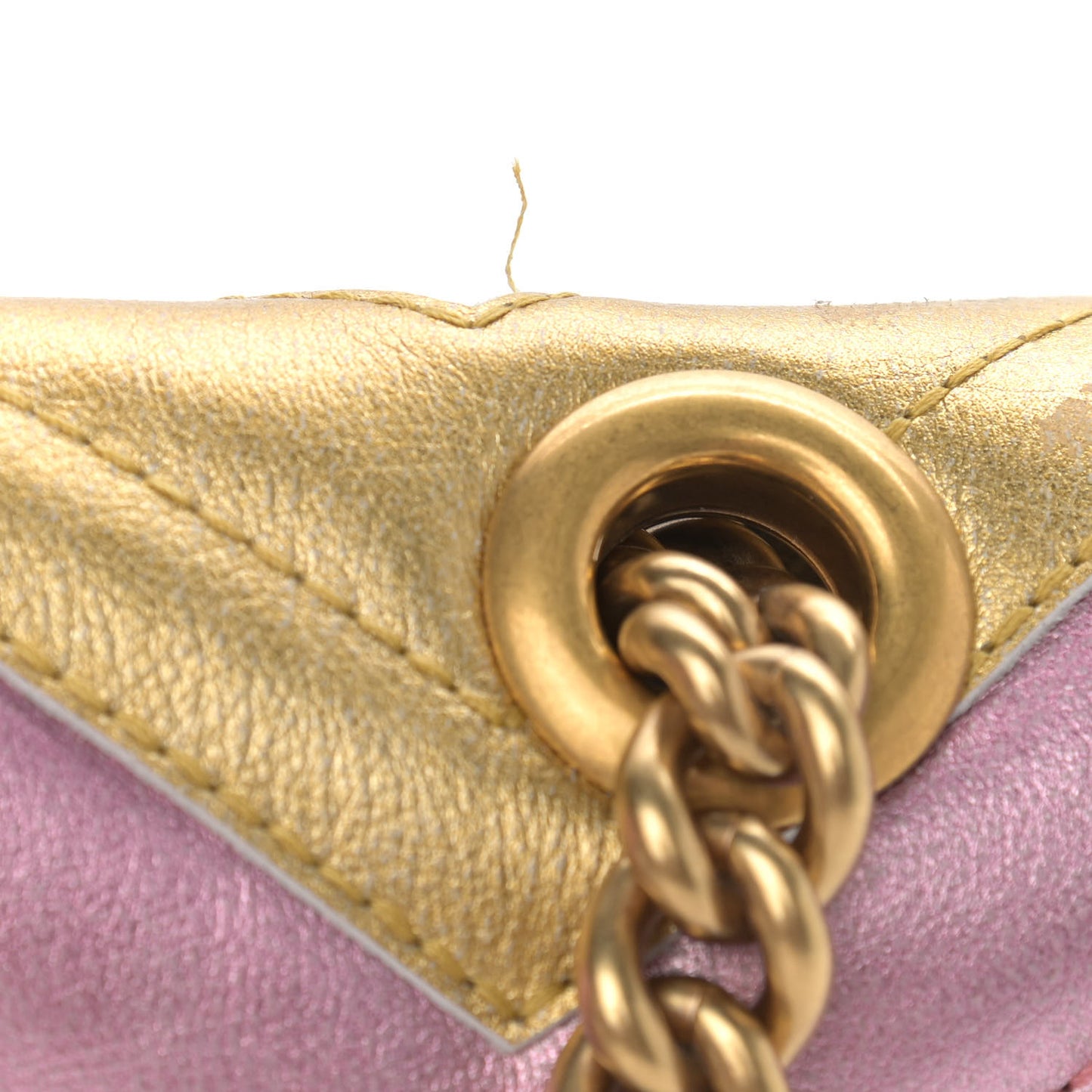 Metallic Calfskin Matelasse Mini GG Marmont Shoulder Bag Gold Pink