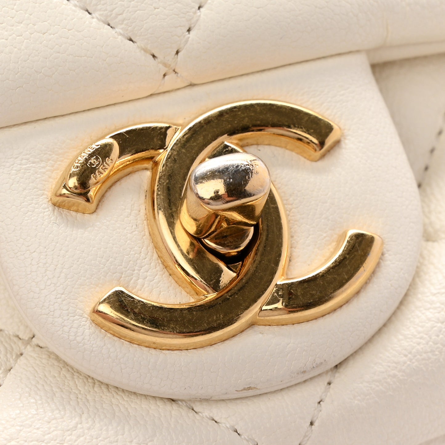 Lambskin Metal Quilted Mini Top Handle Square Flap White