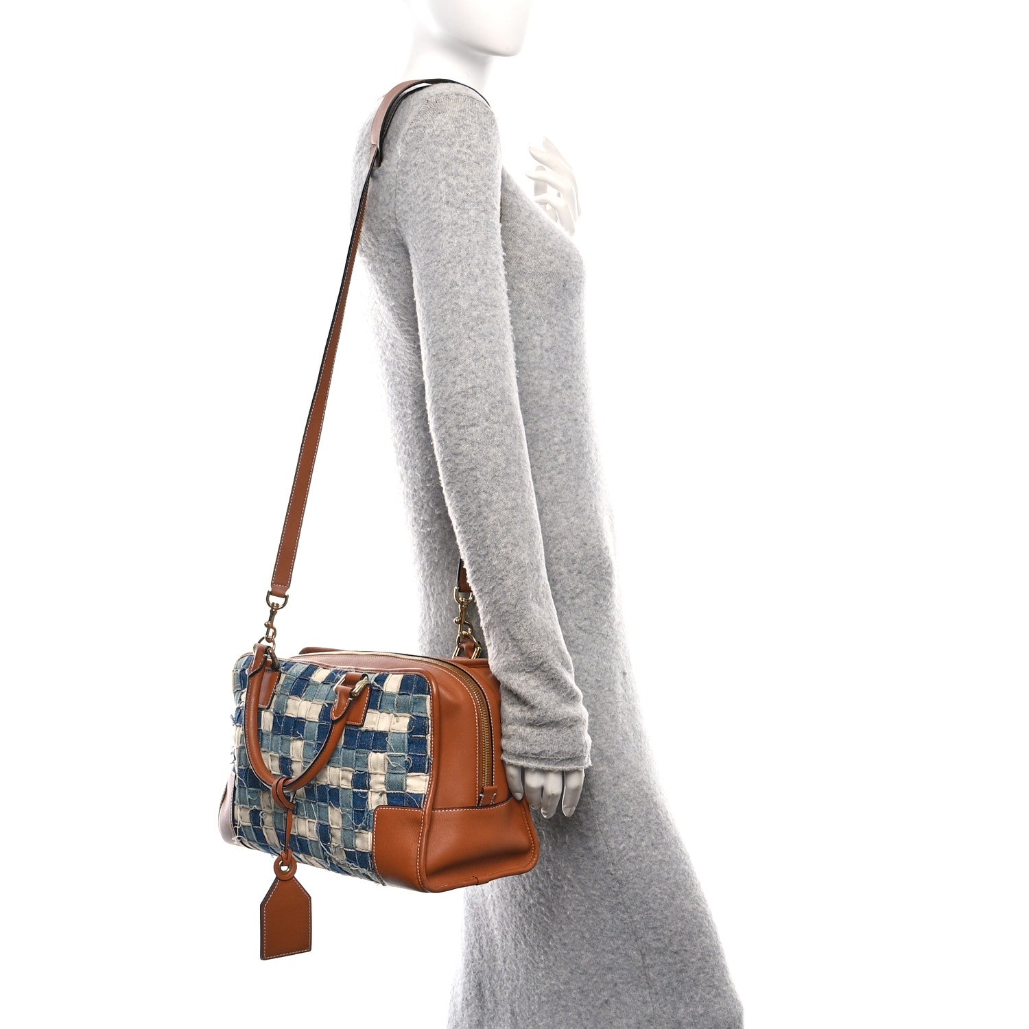 Loewe Jacquard Denim Calfskin Amazona 36 Blue Brown 2 of 9
