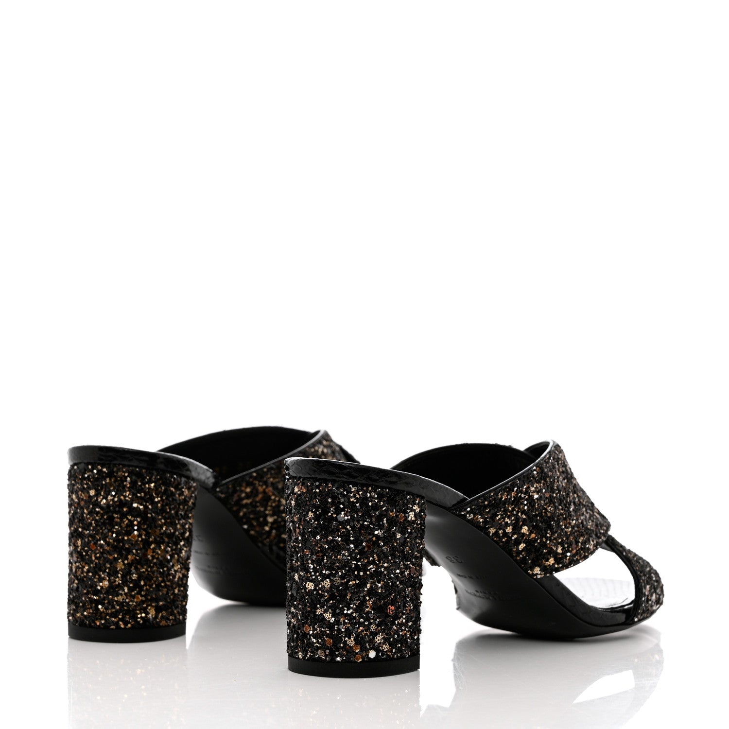 Saint Laurent Glitter LouLou 70 Mule Sandals 36 Black Gold 4 of 10