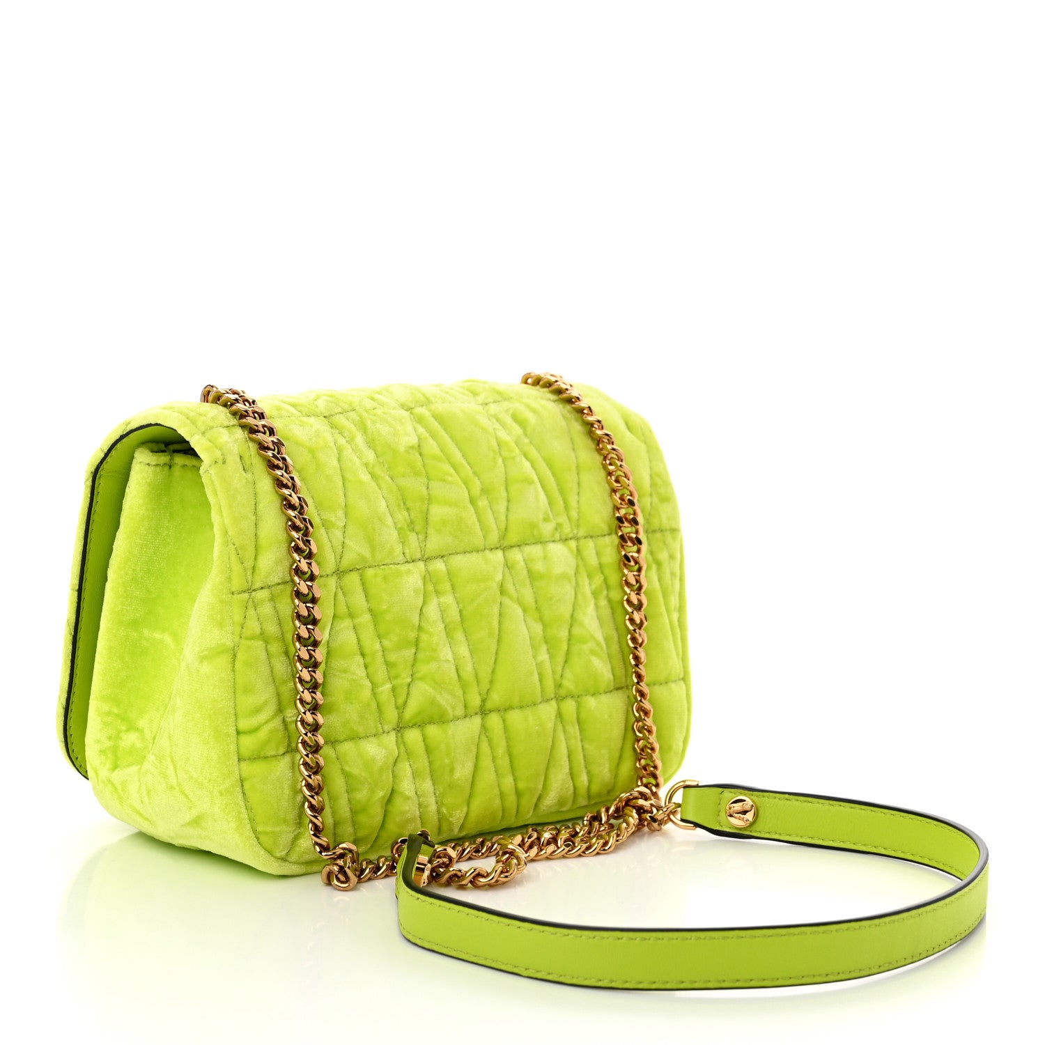 Versace Velvet Quilted Virtus Shoulder Bag Green 3 of 9