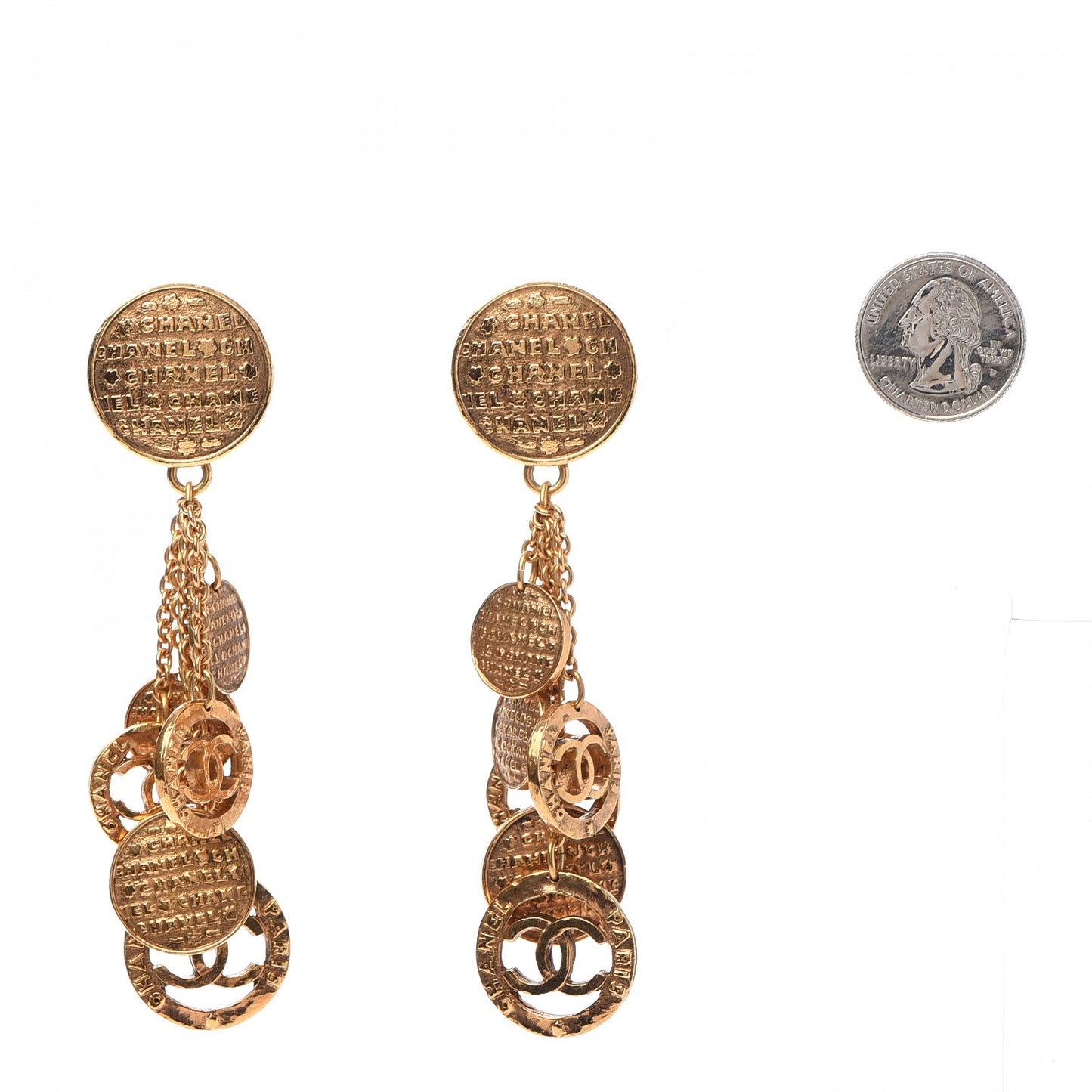 CC Logo Drop Clip On Earrings Gold