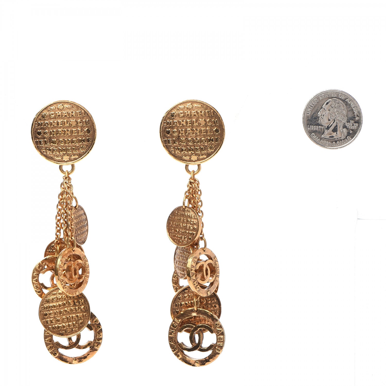 Chanel CC Logo Drop Clip On Earrings Gold 2 of 4