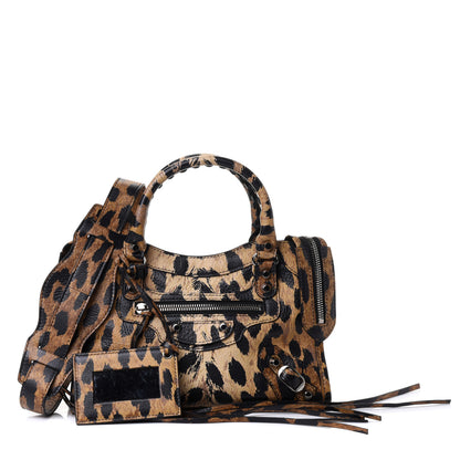 Balenciaga Smooth Calfskin Leopard Print Classic Silver Hardware Mini City Beige 1 of 4