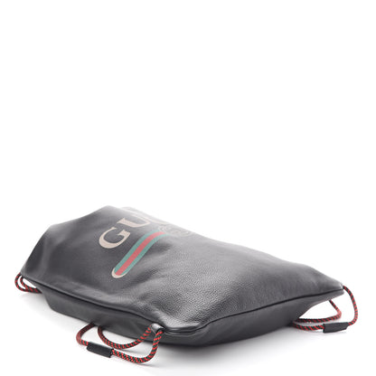 Gucci Calfskin Logo Drawstring Backpack Black 5 of 11