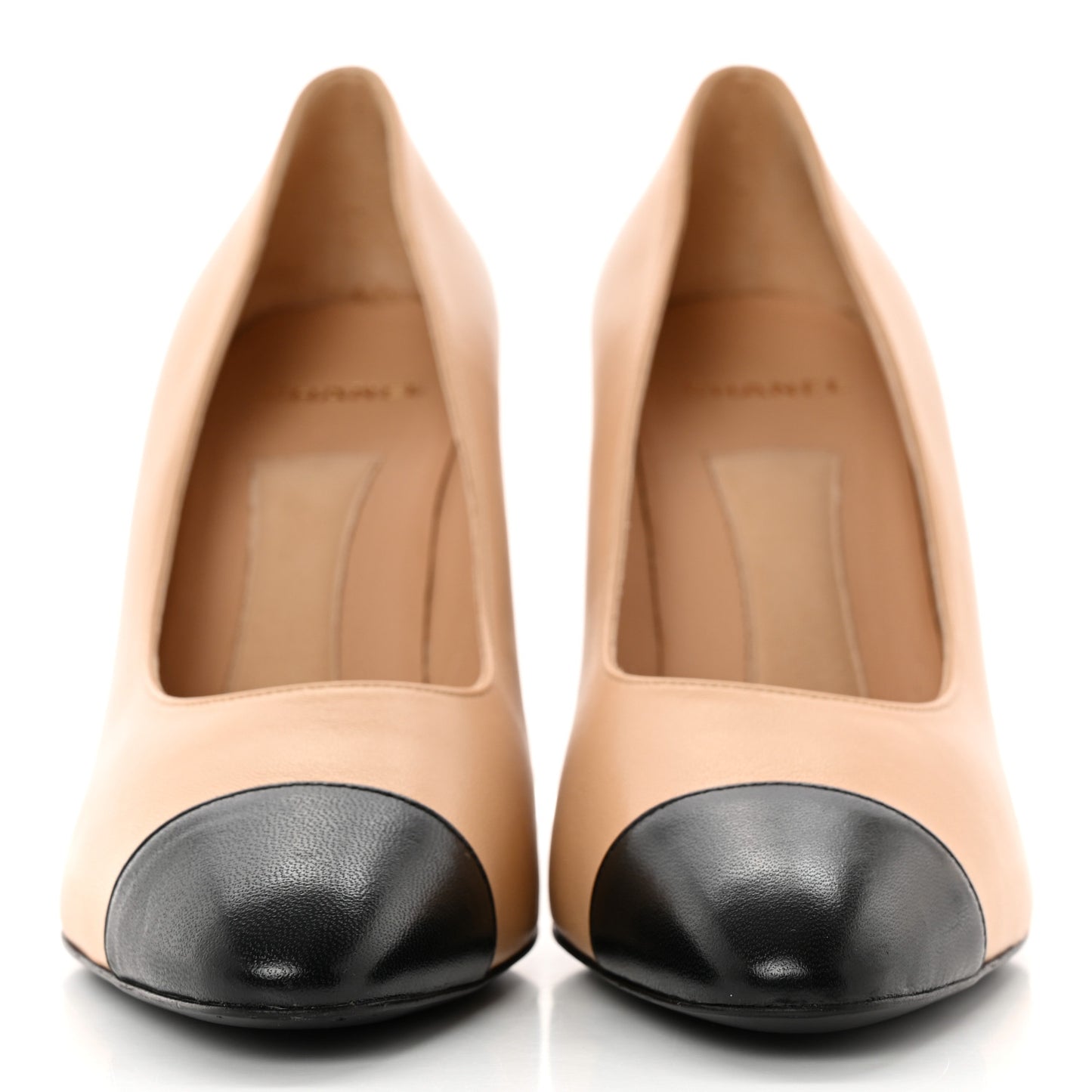 Lambskin Cap Toe Pearl Pumps 38.5 Beige Black