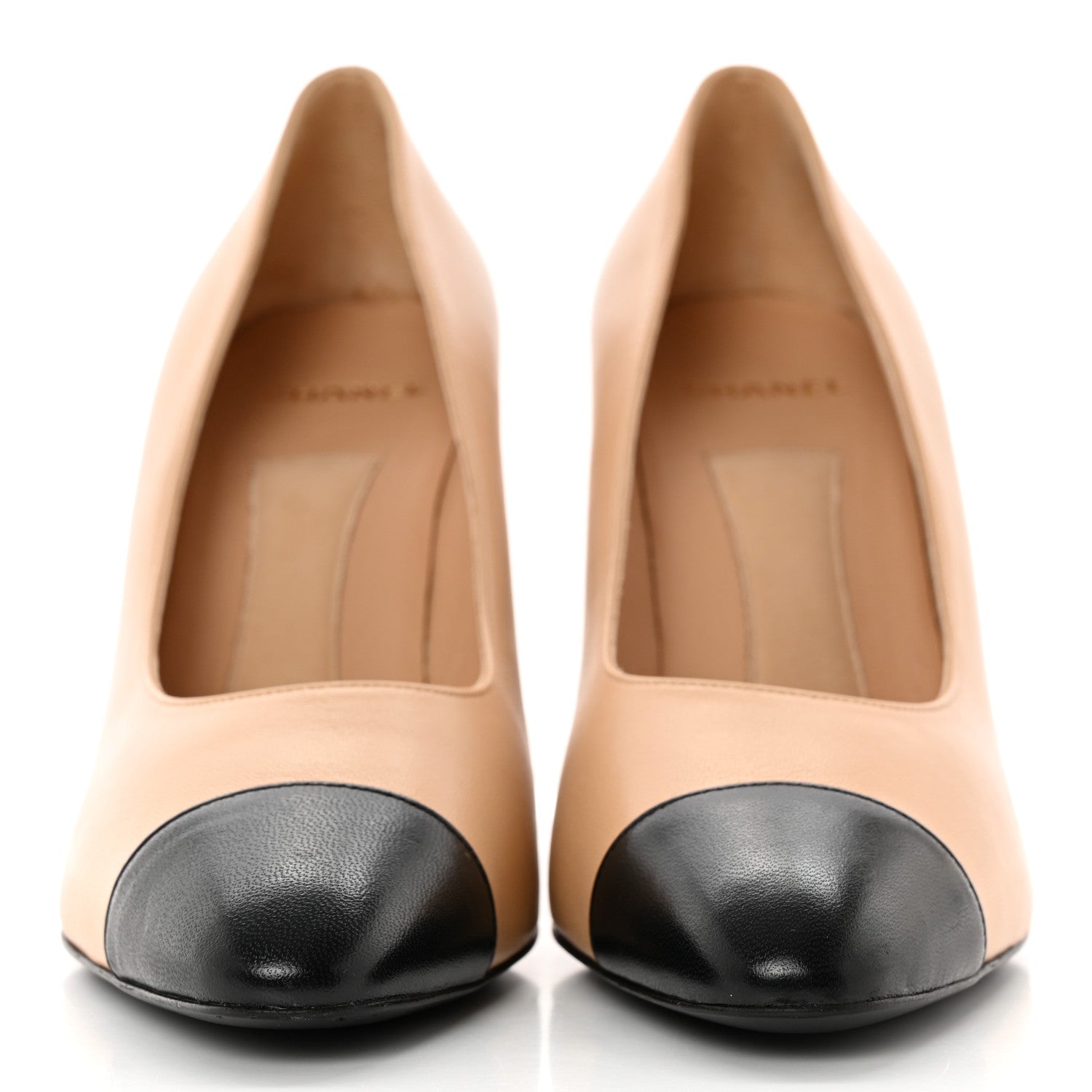 Chanel Lambskin Cap Toe Pearl Pumps 38.5 Beige Black 2 of 15