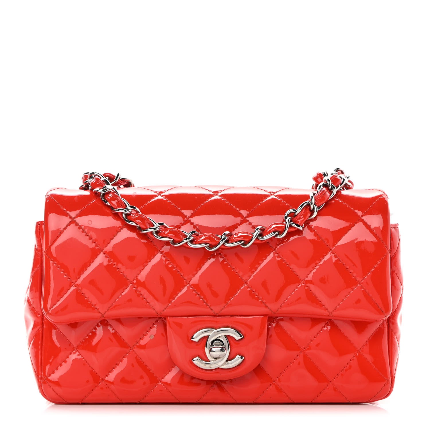 Chanel Patent Calfskin Quilted Mini Rectangular Flap Red 1 of 14