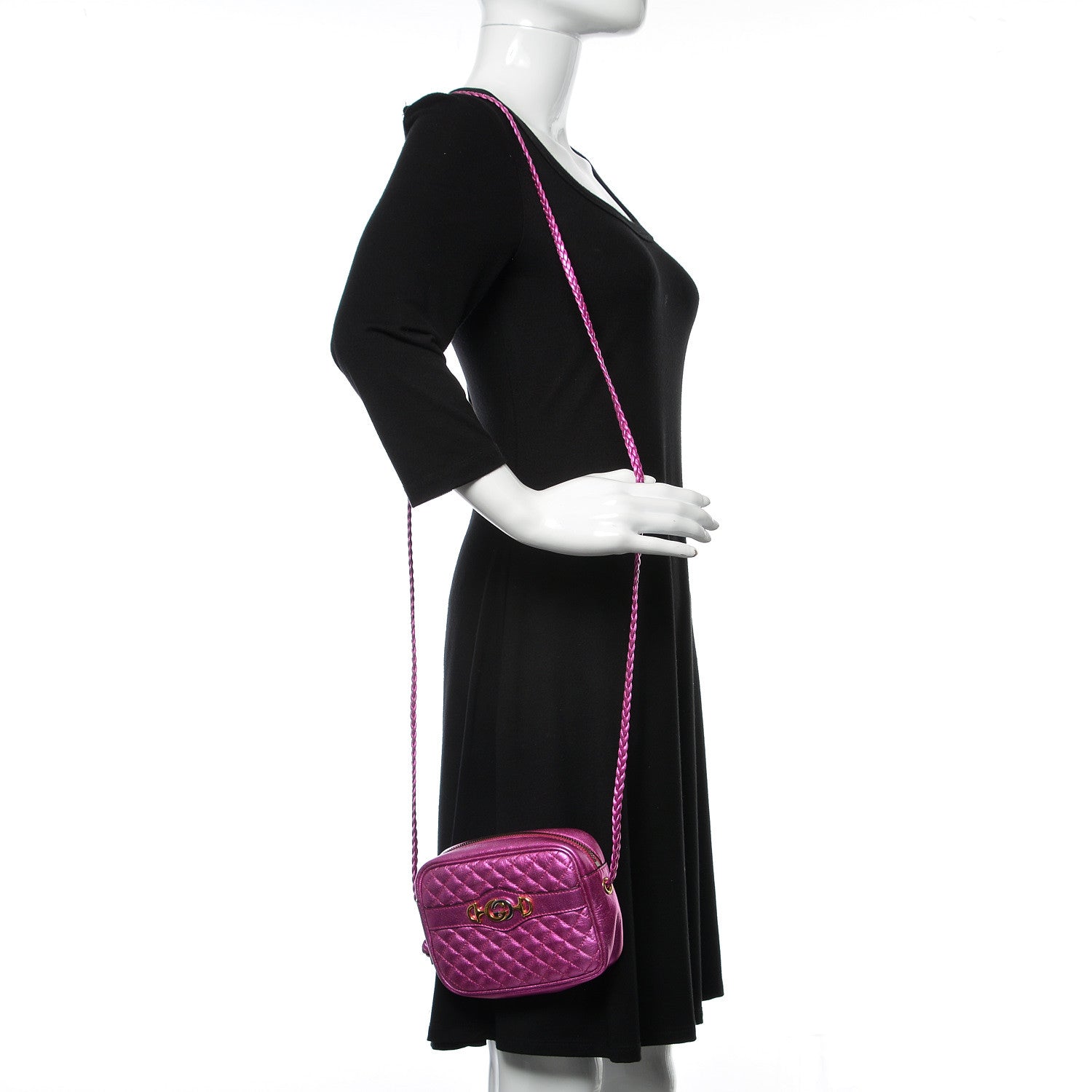 Gucci Laminated Nappa Trapuntata Mini Zumi Shoulder Bag Fuxia 2 of 9