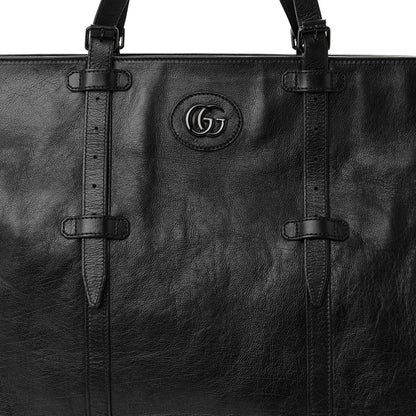 Gucci Calfskin Monochrome Medium Double G Tote Bag Black 8 of 10