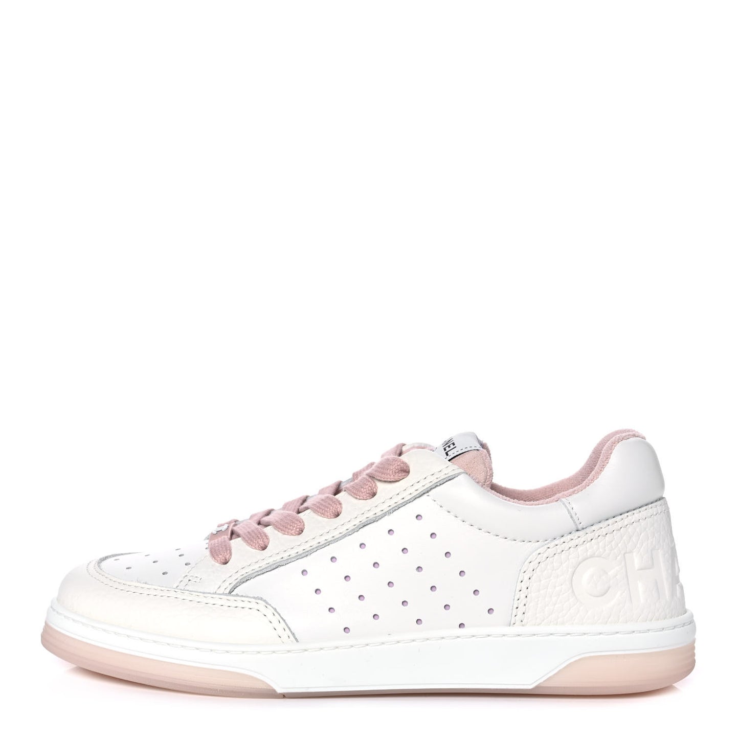 Grained Calfskin Fabric Womens Logo Sneakers 40.5 White Pink