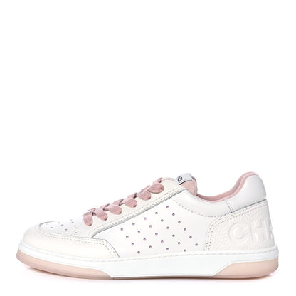 Chanel Grained Calfskin Fabric Womens Logo Sneakers 40.5 White Pink 1 of 10
