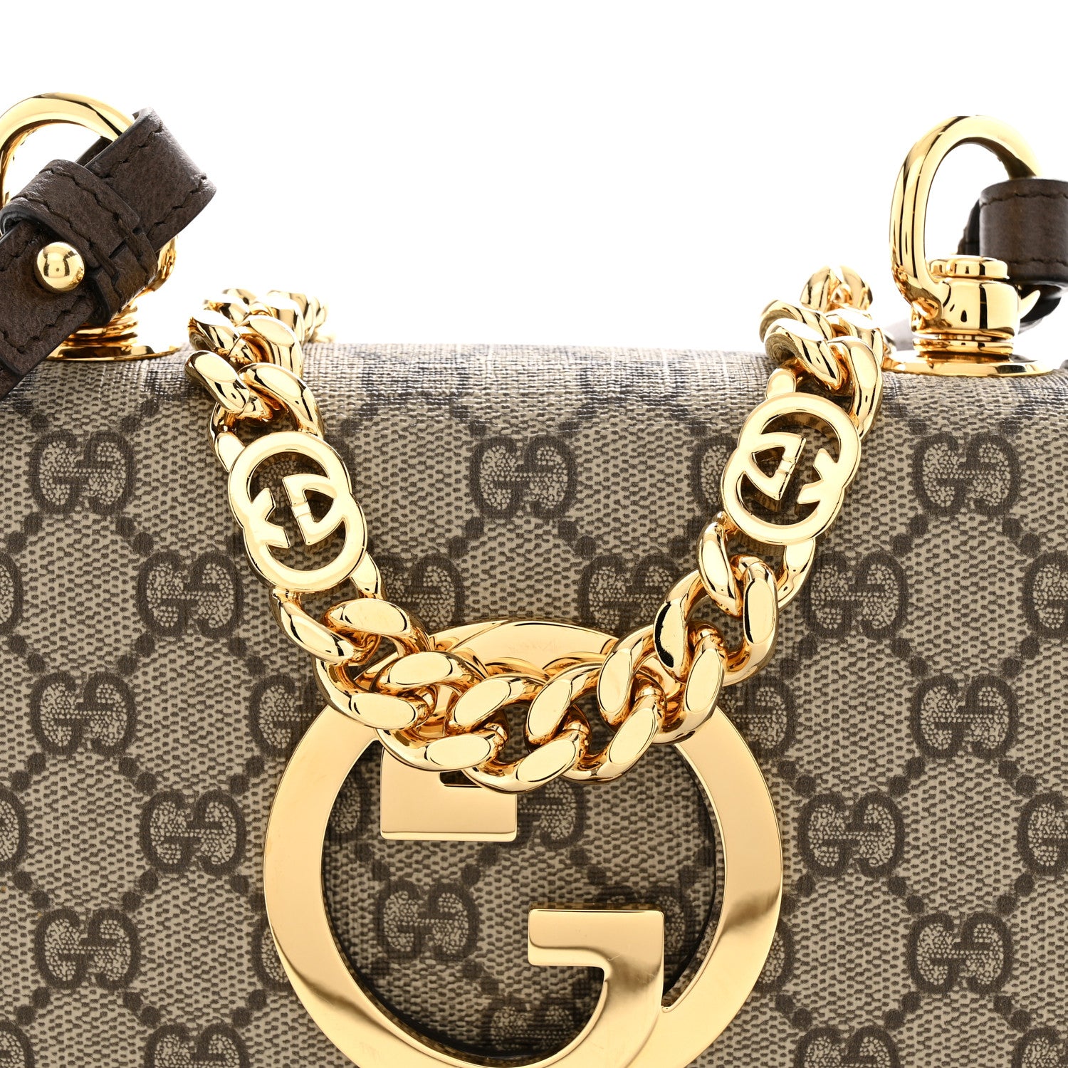 Gucci GG Supreme Monogram Textured Dollar Calfskin Mini Blondie Chain Shoulder Flap Bag Beige Ebony New Acero 8 of 10