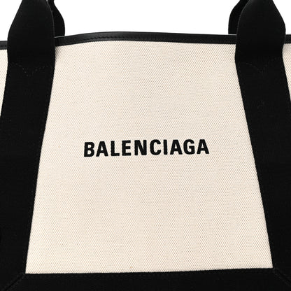 Balenciaga Cotton Canvas Satin Calfskin S Navy Cabas Natural Black 9 of 11