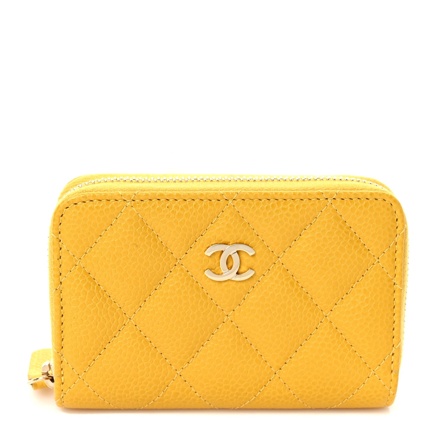 Caviar Quilted Zip Coin Purse Yellow