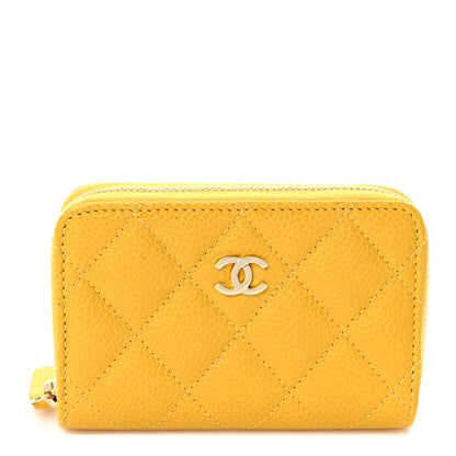 Chanel Caviar Quilted Zip Coin Purse Yellow 1 of 8