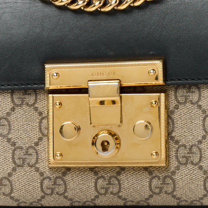 Gucci GG Supreme Monogram Calfskin Small Padlock Shoulder Bag Beige Black Cuir 10 of 16