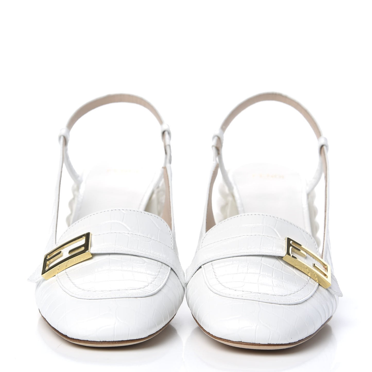 Calfskin Crocodile Embossed Promenade Slingback Loafer Pumps 37 White
