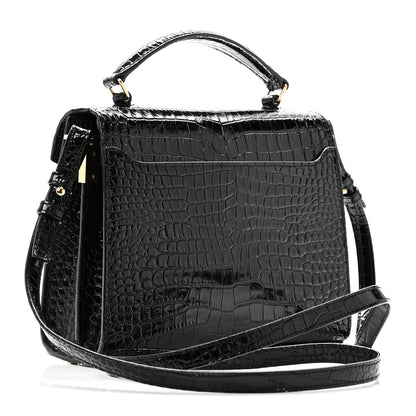 Saint Laurent Calfskin Crocodile Embossed Mini Classic Monogram Cassandra Top Handle Black 3 of 9