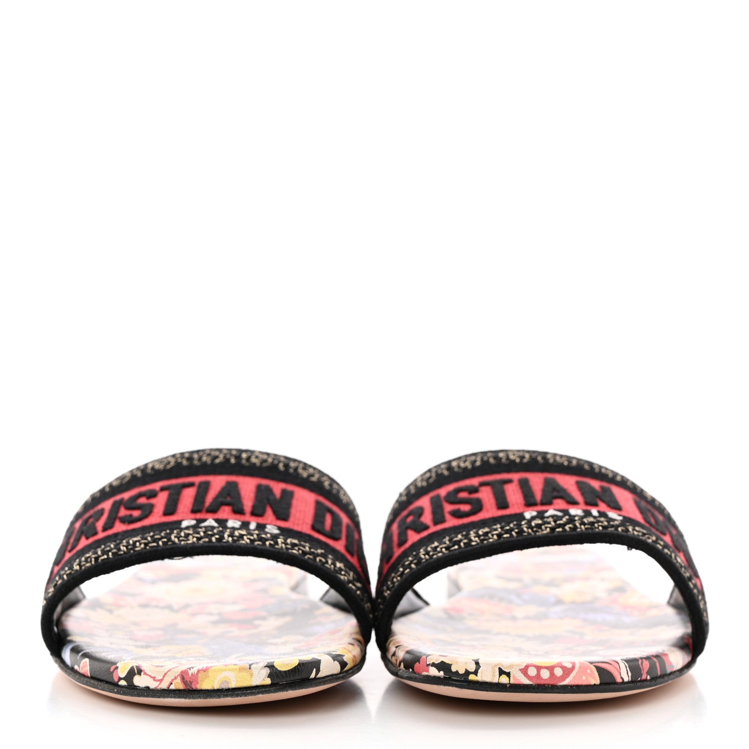 Christian Dior Canvas Toile de Jouy Pop Embroidered Dway Flat Slide Sandals 37 Black Multicolor 2 of 10