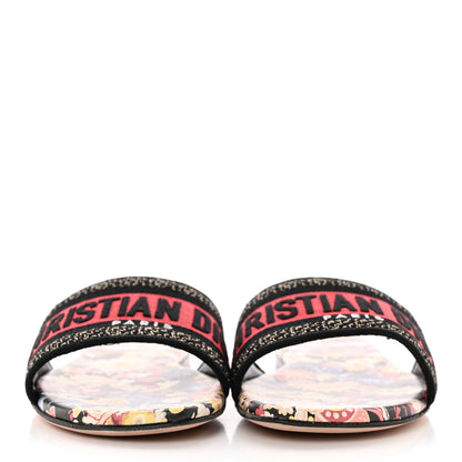 Christian Dior Canvas Toile de Jouy Pop Embroidered Dway Flat Slide Sandals 37 Black Multicolor 2 of 10