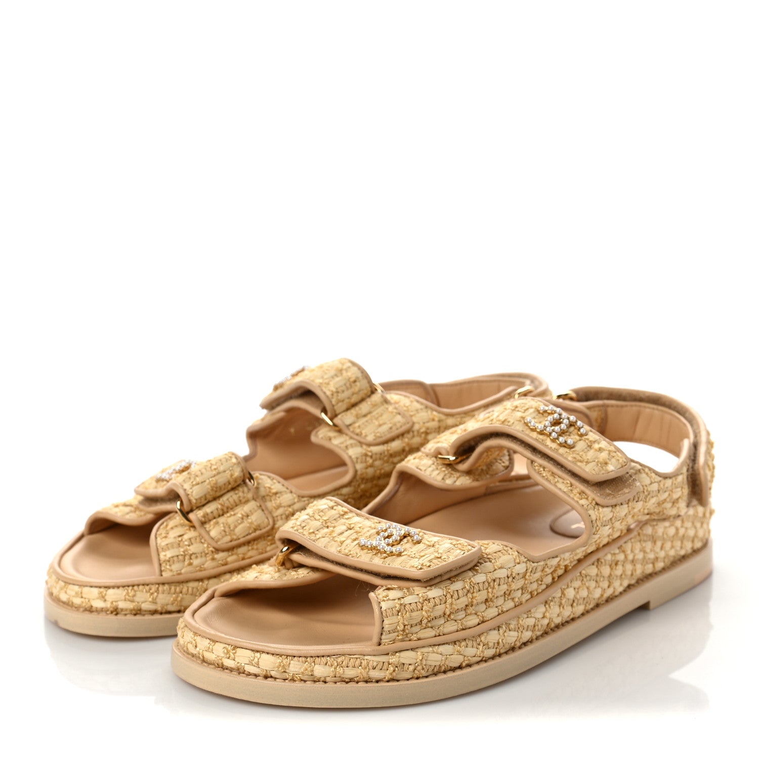 Chanel Braided Fabric Velcro Dad Sandals 38 Beige 3 of 8