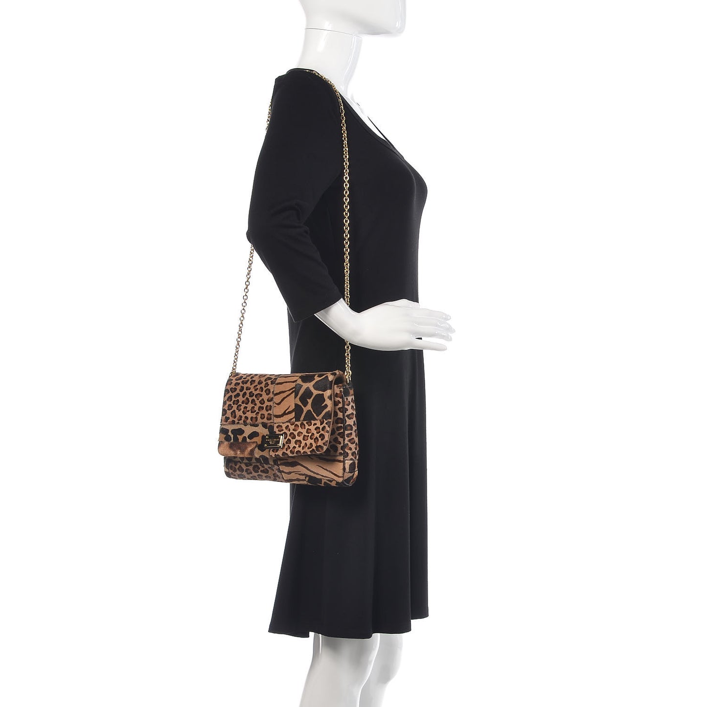 Calf Hair Animal Print Patchwork Shoulder Bag
