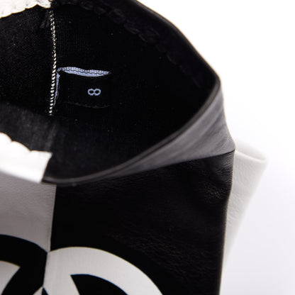 Chanel Lambskin CC Fingerless Gloves 8 Black White 3 of 5