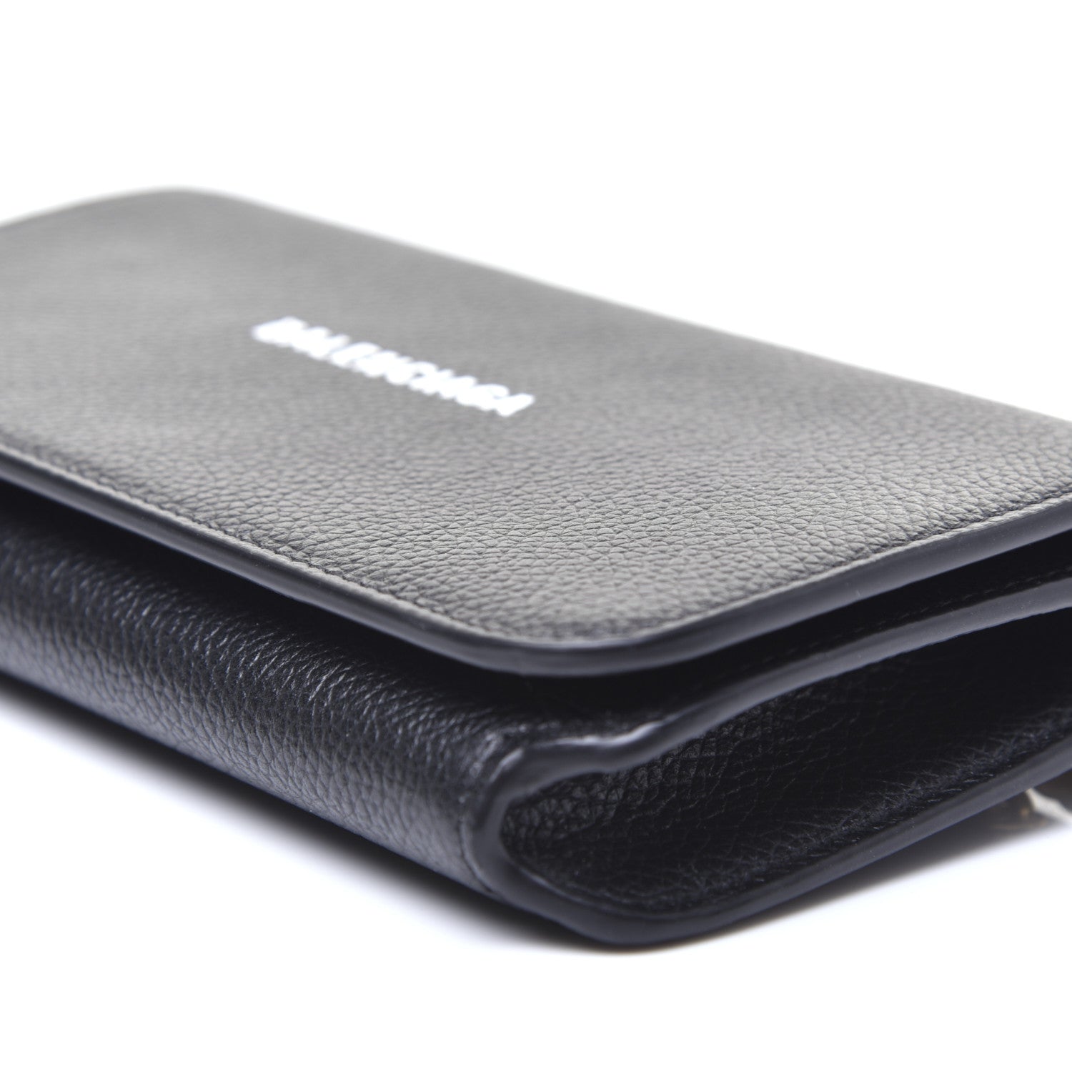 Balenciaga Grained Calfskin Logo Cash Phone Holder Wallet On Chain Black White 7 of 11